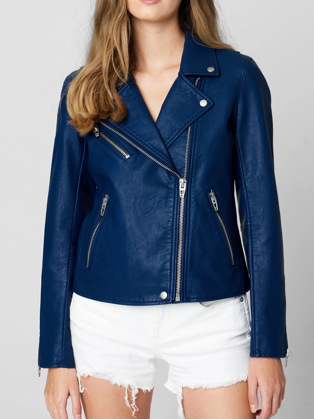 BlankNYC Blue Vegan Leather Moto Jacket Size L